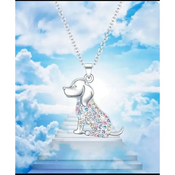 RAINBOW Rhinestones Puppy Dog Necklace Women Men Teens - Picture 2 of 5